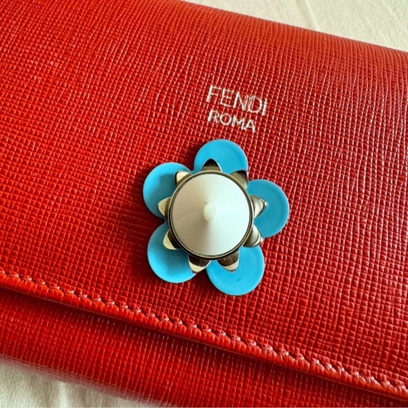 Fendi Roma Flowerland Continental Red Leather Wallet EUC - Picture 4 of 12